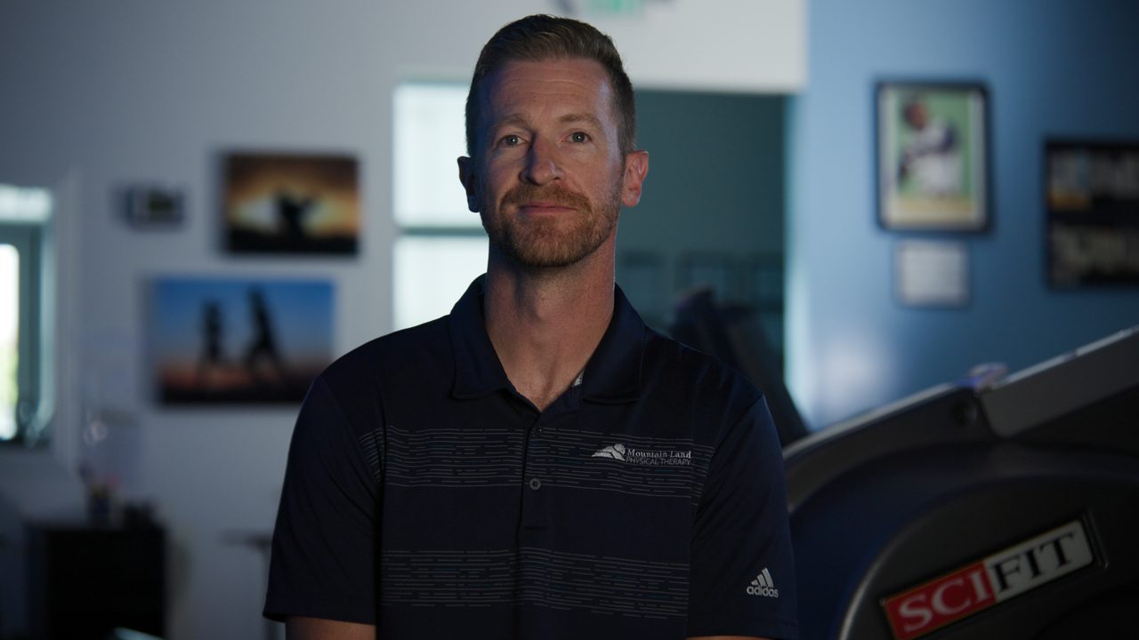 CTE teacher interviewed in a fitness classroom
