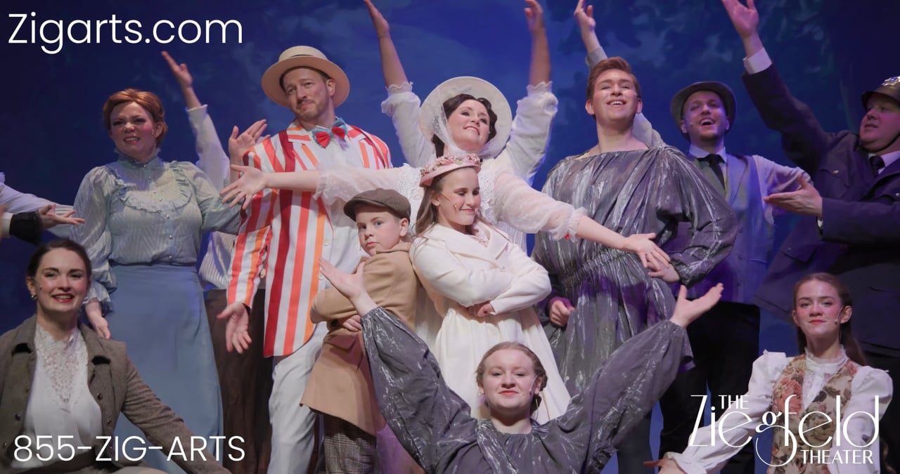 The Mary Poppins cast mid-number on stage