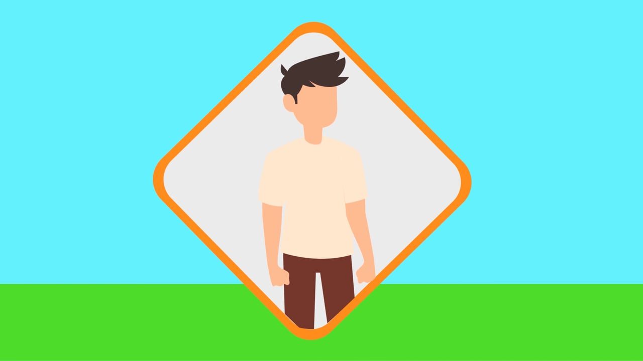 Animated figure in an orange frame